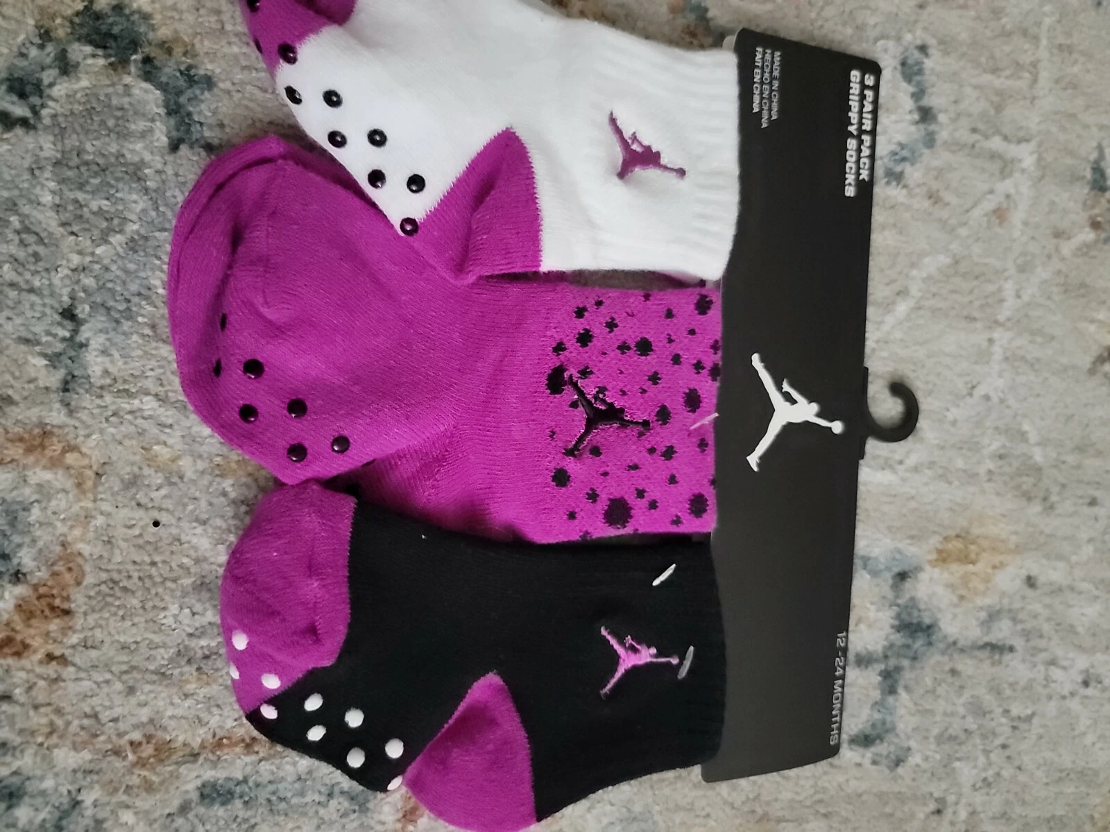 Nike Air Jordan Toddler Grippy Socks 3 Pairs 12-24 Months Black/White/Purple