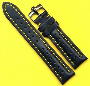Black Rally Racing Perforated Leather Mb Strap Blue Stitch 20Mm And Rolex Buckle