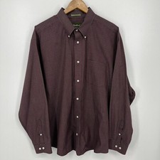 Eddie Bauer Long Sleeve Button Shirt Men's 2XL Red Check Print Wrinkle Resistant