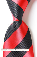 New Classic Striped Red Black JACQUARD WOVEN 100 Silk Men's Necktie Tie