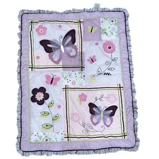 Lambs & Ivy Purple Lavendar Butterfly Baby Quilt Interactive