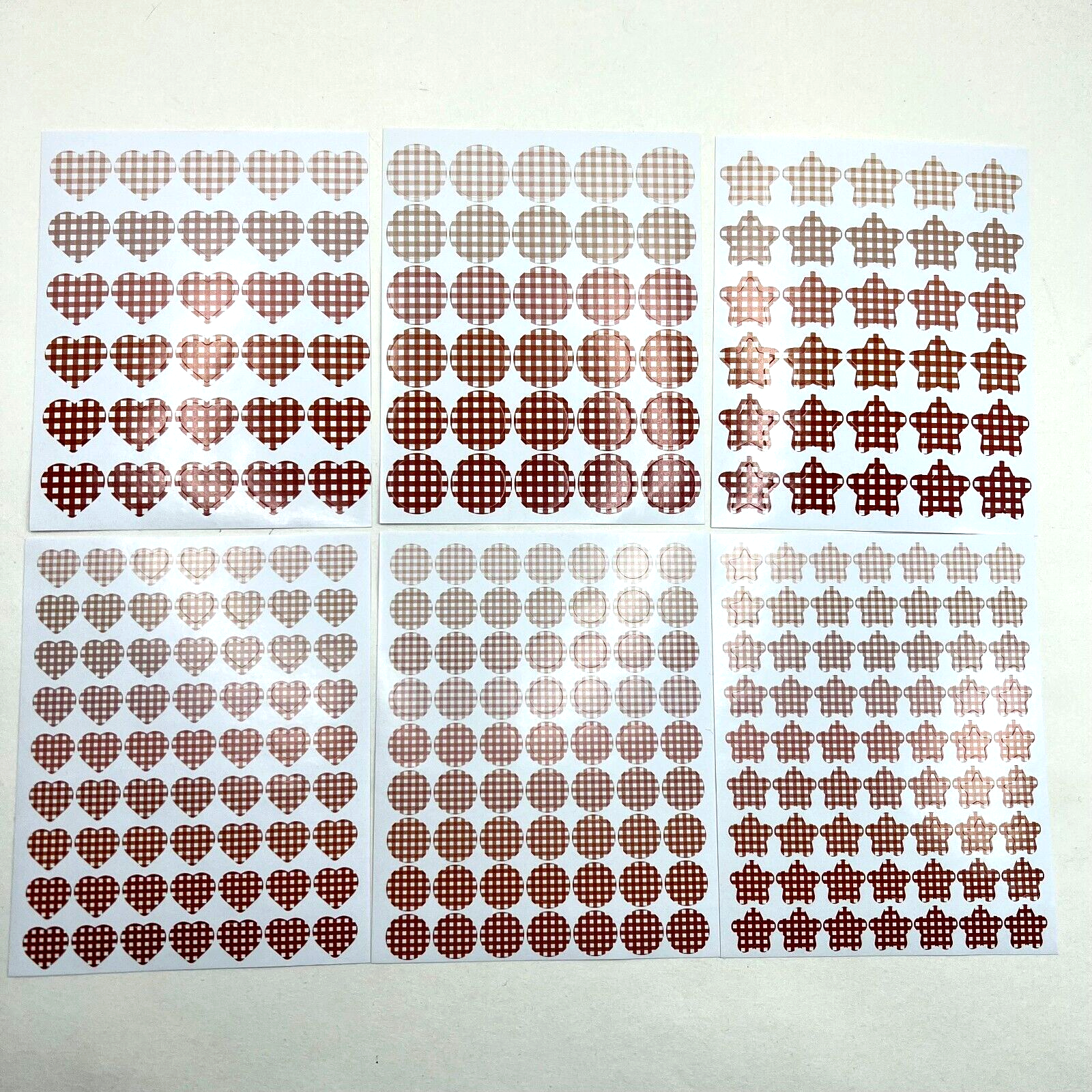 Heart Star Dot Stickers Brown Gingham 6 Sheet Bullet Journal Planner Scrapbook