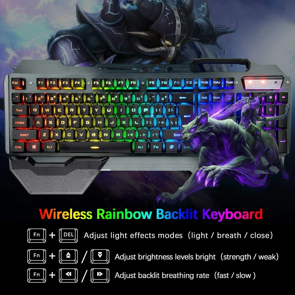 Rechargeable Wireless Gaming Keyboard and Mouse RGB Backlit Set & Mat 32.5x12in - Image 2 of 4