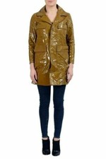 Dsquared2 Women's 100% Patent Leather Three Button Distressed Coat Us S It 40