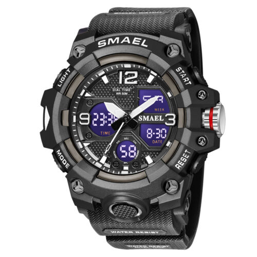 SMAEL Herren Sportuhr Militär Digital Armbanduhr großes Zifferblatt LED Licht Stoppuhr - Bild 19 von 21