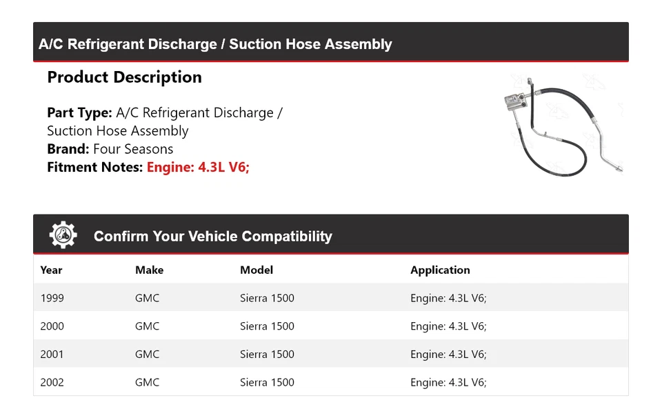 Conjunto de manguera de línea de succión de descarga para GMC Sierra 1500 1999-02 4 estaciones 200 Foto 2 de 4