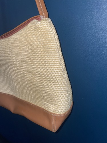 CRaZY HORSE A Liz Claiborne Company Straw Weave Tan Brown Leather Shoulder Bag - Picture 6 of 24