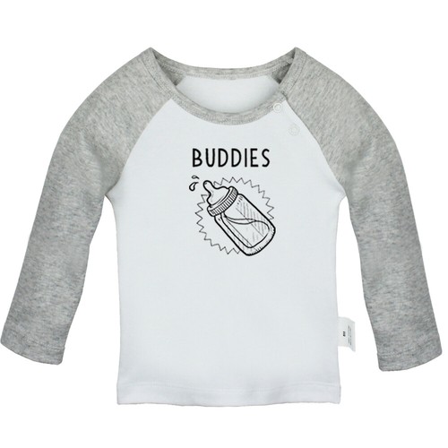 Twins Baby Drinking Buddies Humor Newborn Baby T-shirts Toddler Graphic Tee Tops - Picture 2 of 27