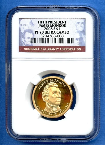 2008 S NGC PF70 UC James Monroe $1 US Mint Coin 2008-S PF-70 Ultra Cameo