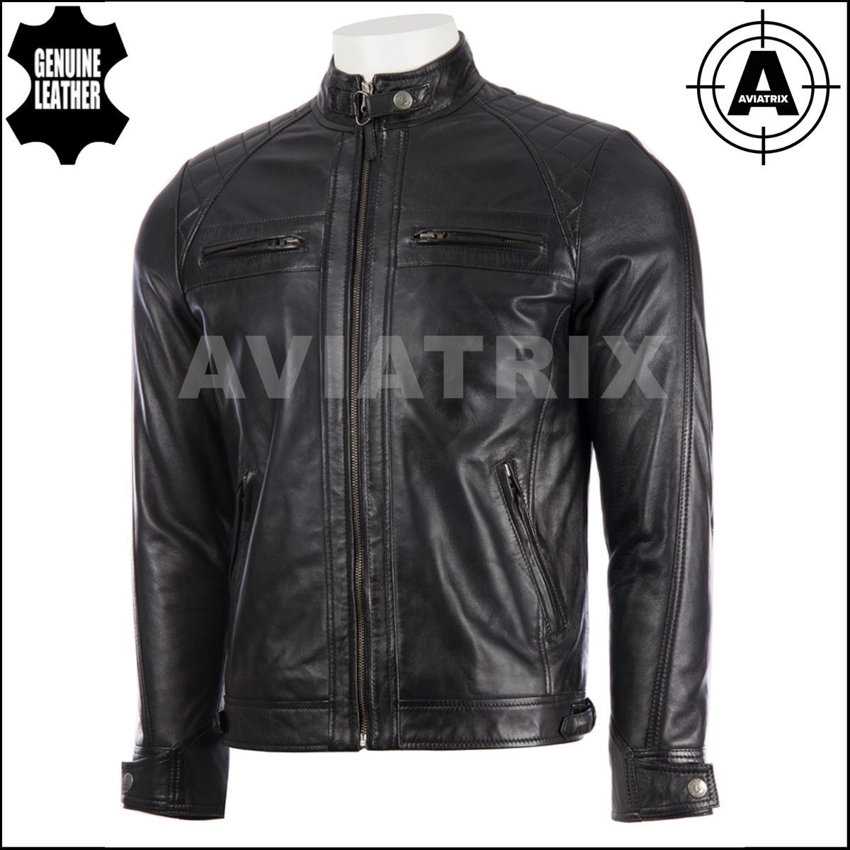 Aviatrix Men's Real Leather Diamond Quilt Detail Fashion