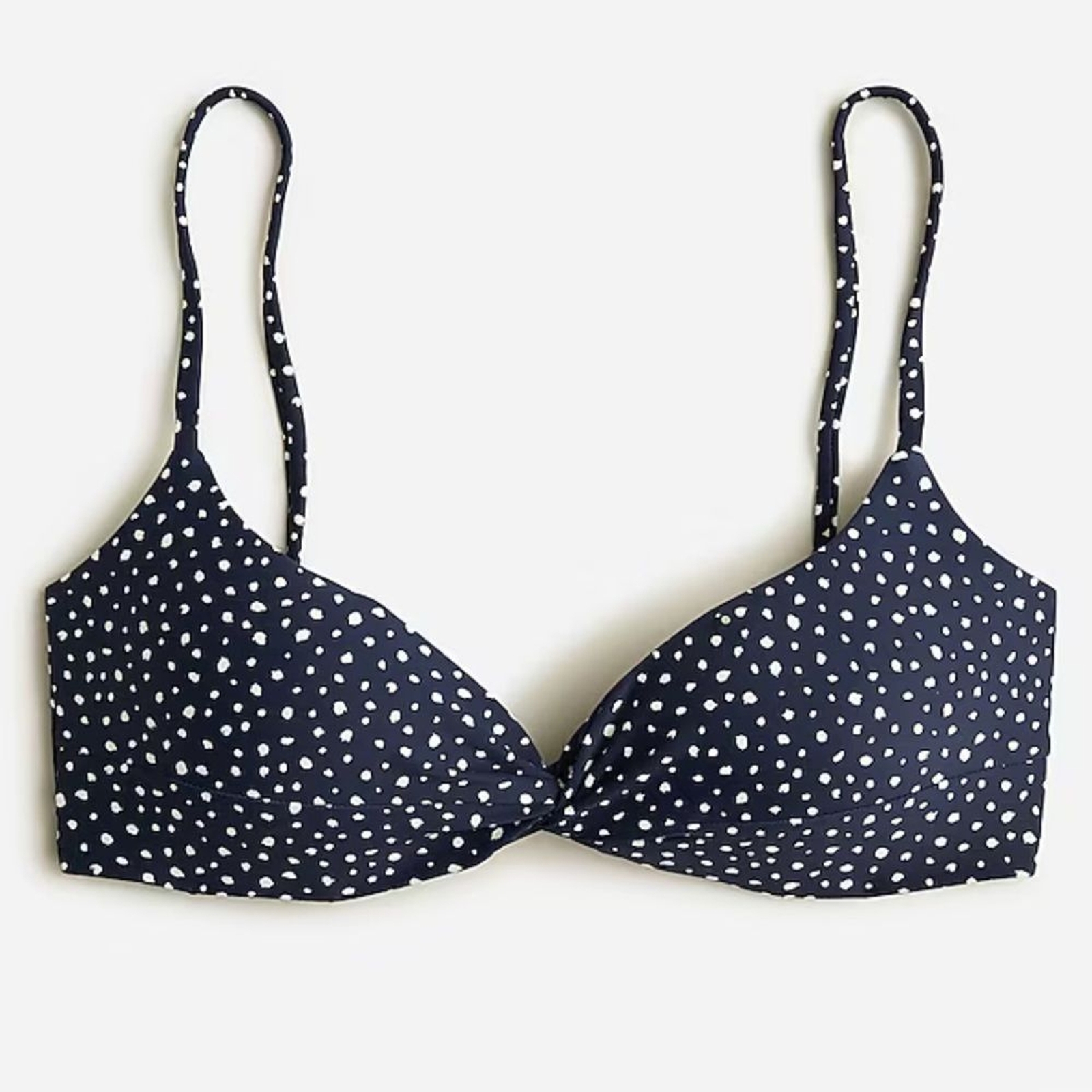 J.CREW Twist Front Bikini Top Size 3X Navy & White Polka Dot Removable Pads
