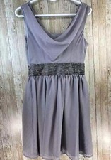 Guess Womens Dress Silver Chiffon Beaded Waist Above Knee Special Occasion Sz 2