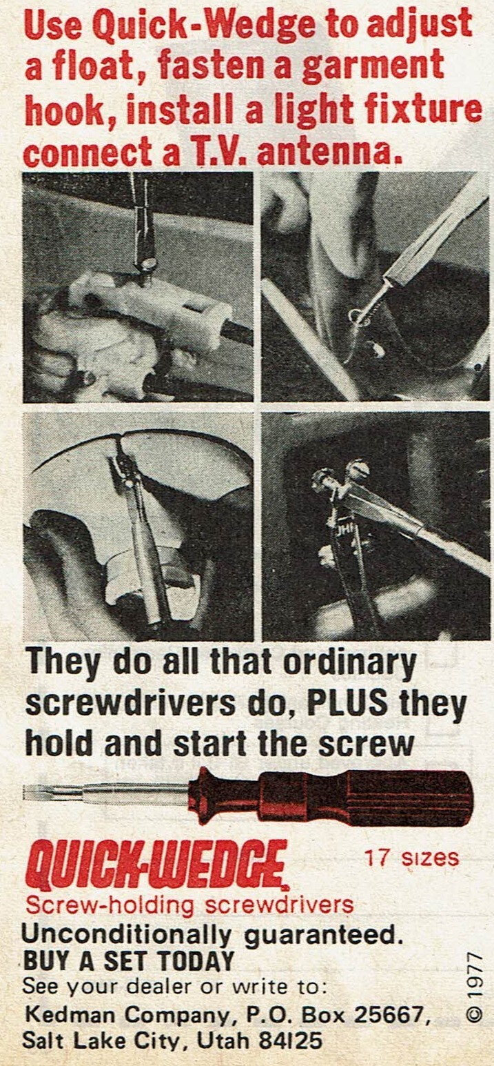 1978 Vintage Print Ad Quick-Wedge Screw-holding screwdrivers 17 sizes Kedman Co