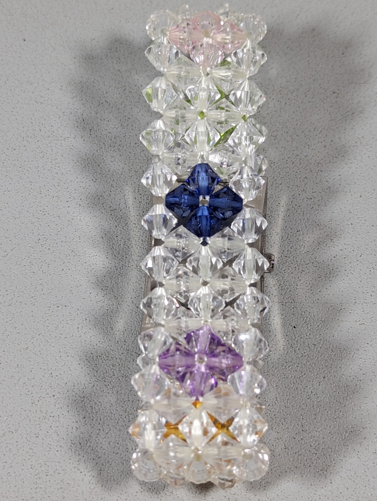 Silver Tone Dial Rectangle Case Acrylic Stretch B… - image 5