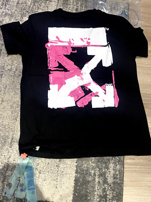 Off White Black T-Shirt - Pink & White Arrow Logo - Medium - Neu