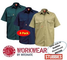 4 PACK -STUBBIES RITEMATE MENS DRILL OPEN FRONT 190gsm SHORT SLEEVE SHIRT BW2300