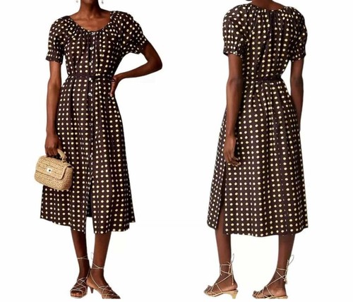 J.Crew Women's Button Up Midi Dress In Dot Cotton Poplin Plum Brown sz. Medium