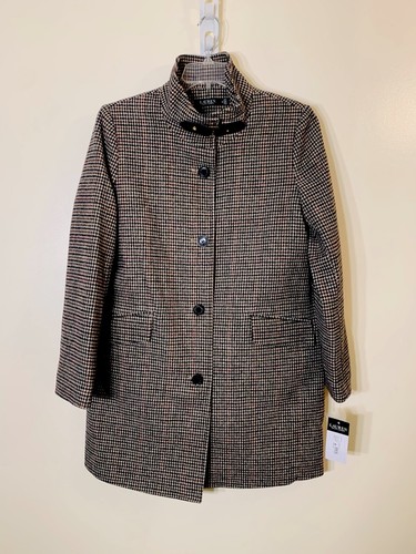 Ralph Lauren tab front wool blend coat houndstooth merlot brown NWT sz 10 $345