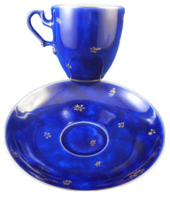 Large Antique Sevres Porcelain Mottled Cobalt Blue Cup  Saucer Porzellan Tasse