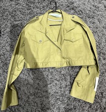 Off White Crop Army Green Jacket Large Authentic 44 Woman On Back