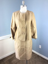Talbots 6 Brown Gold metallic Skirt Suit Career Cocktail Excellent Linen Blend