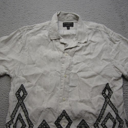 Banana Republic Shirt Mens L Linen White Black Geometric Embroidered Boho Tribal - Picture 4 of 10