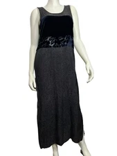 Citron Santa Monica Blue Velvet Maxi Dress Medium Long Gray Rayon Silk Patchwork