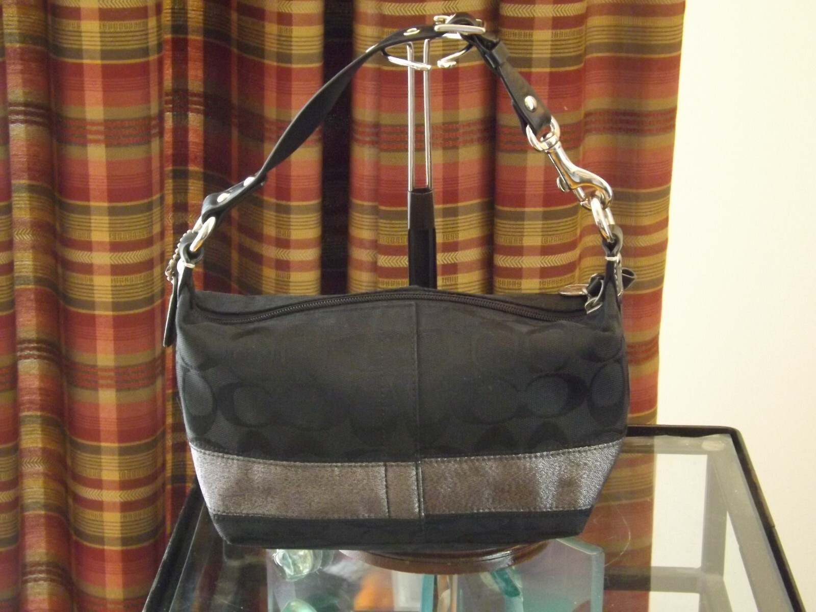 Coach Signature Stripe Gunmetal & Black Purse Pouch B… Gem