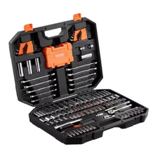 145 Pcs SAE & Metric Standard Chrome Mechanics Tool Kit Set w/Storage Hard Case.