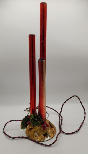 Vintage Mirostar Three Light Candle Red Candolier Foil Accents TESTED 17in 1950s - Picture 9 of 10