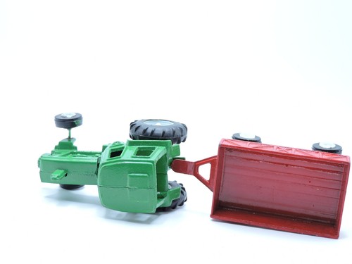 TOOTSIE TOY Vintage Diecast Metal Green Farm Tractor w/ Red Farm Trailer - Picture 8 of 9