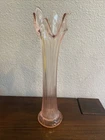 Vintage Fenton Pink Glass Fine Rib Swung 6 Point Vase 11” MCM Pressed Imperial?