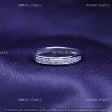 Real 925 Sterling Silver 3.00 Ct Princess Cut Moissanite Wedding Band Ring SZ-7