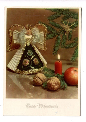 B51 - Christmas * angel, fir, candle, nuts * GDR 1959