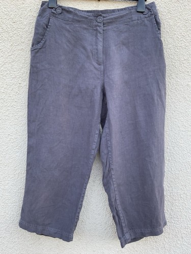 SEASALT BRAWN POINT WIDE Crops Trousers 14 16 Slate Grey Blue 100% Linen