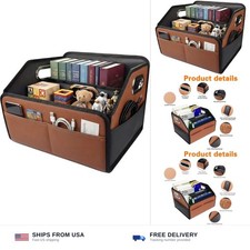 Noaman Leather Car Storage Organizer for back front Passenger Seat Brown