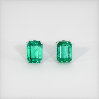 Zambia Emerald Cut Green Emerald 18K White Gold Earring 2.80CT