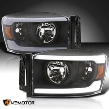 Black Headlights Fits 2006-2009 Dodge Ram 1500 2500 3500 LED Tube Lamps LH+RH