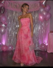 VTG Y2K Sz 5-6 Zum Zum By Nikki Pink Ombre Velvet Floral Corset Maxi Prom Dress