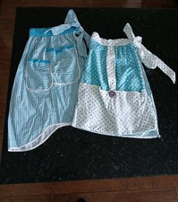 Vintage Aprons Stripe Polka Dot Turquoise Farmhouse Cottage Core Handmade