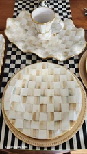 Mackenzie Childs Ceramic PARCHMENT  CHECK DINNER PLATE 