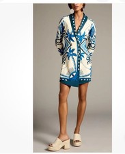 Farm Rio Anthropologie Long-Sleeve Blazer Dress Blue XS $210 NEW W/TAGS Elegant!