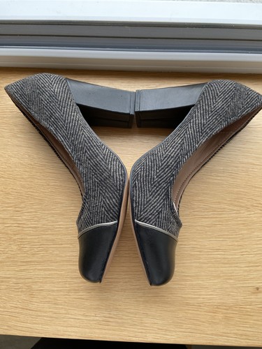 Hotter Boutique Admire Black Leather/Tweed Heeled Court Shoes Size 4.5 - BNWT - Picture 10 of 13
