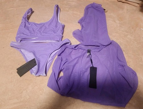 NWT Triangl Small Velvet Stretch Purple Bathing Suit Bikini Set w/2 Cover Ups
