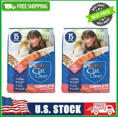 2 Bag Purina Cat Chow Complete High Protein Dry Cat Food with Real Salmon, 15 lb