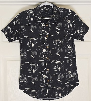 Men's Disney Nightmare B4 Christmas Button Up Organic Cotton Shirt Black Size XS
