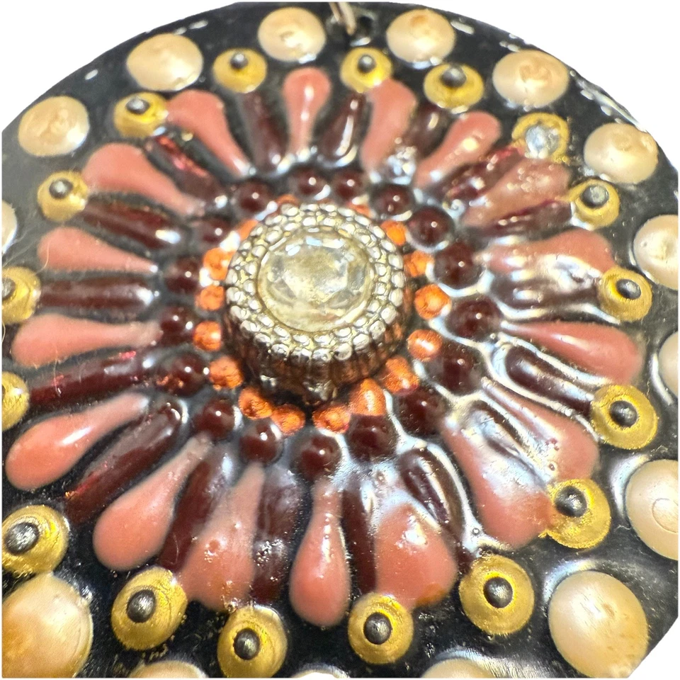 Llavero Boho para Mujer Marrón Pintado a Mano Bolso Dije Estrás Resina Tribal Arte Foto 4 de 4