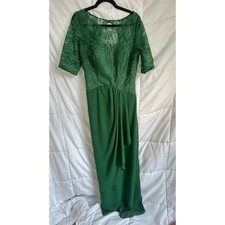 Elegant Lace Overlay Maxi Dress Emerald Green Bridesmaid Formal Evening