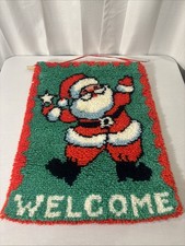 Vintage Retro Santa Latch Hook Christmas Rug Wall Hanging 19x26 Welcome