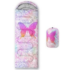 Pink Butterfly Printed Camping Sleeping Bags,3 Season Warm  Cool Weather,Lig...